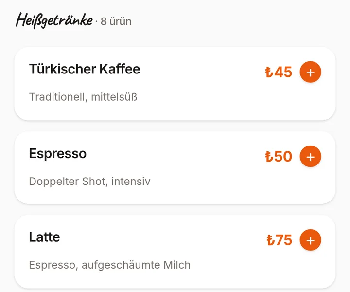 Dieselbe Liste auf Deutsch